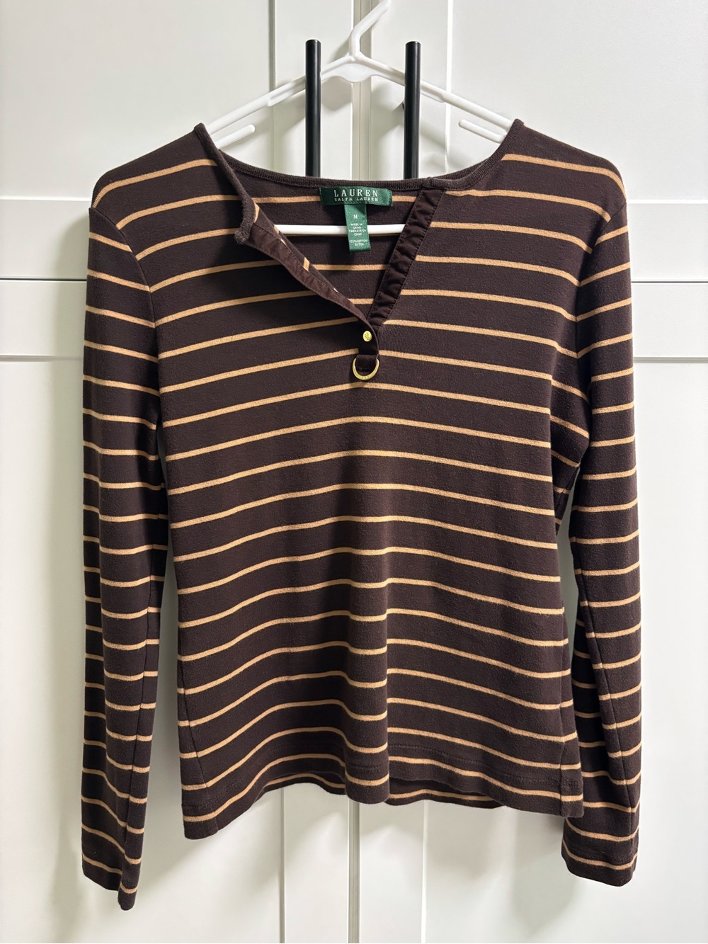 Ralph Lauren Brown and Tan Striped Long-Sleeve Top